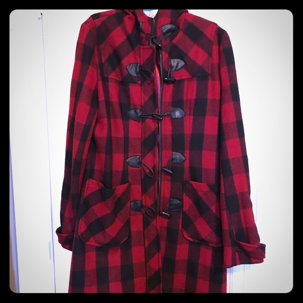 Plaid black and red winter coat